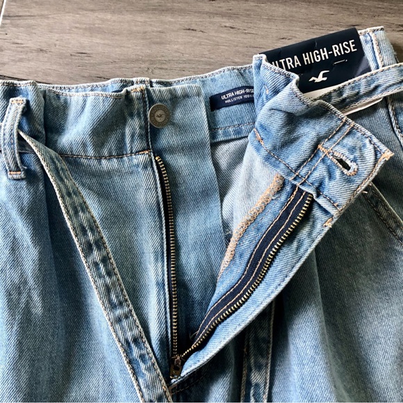 NWT Hollister Ultra High Rise Paper Bag Waist Denim Mini Skirt - Picture 5 of 8